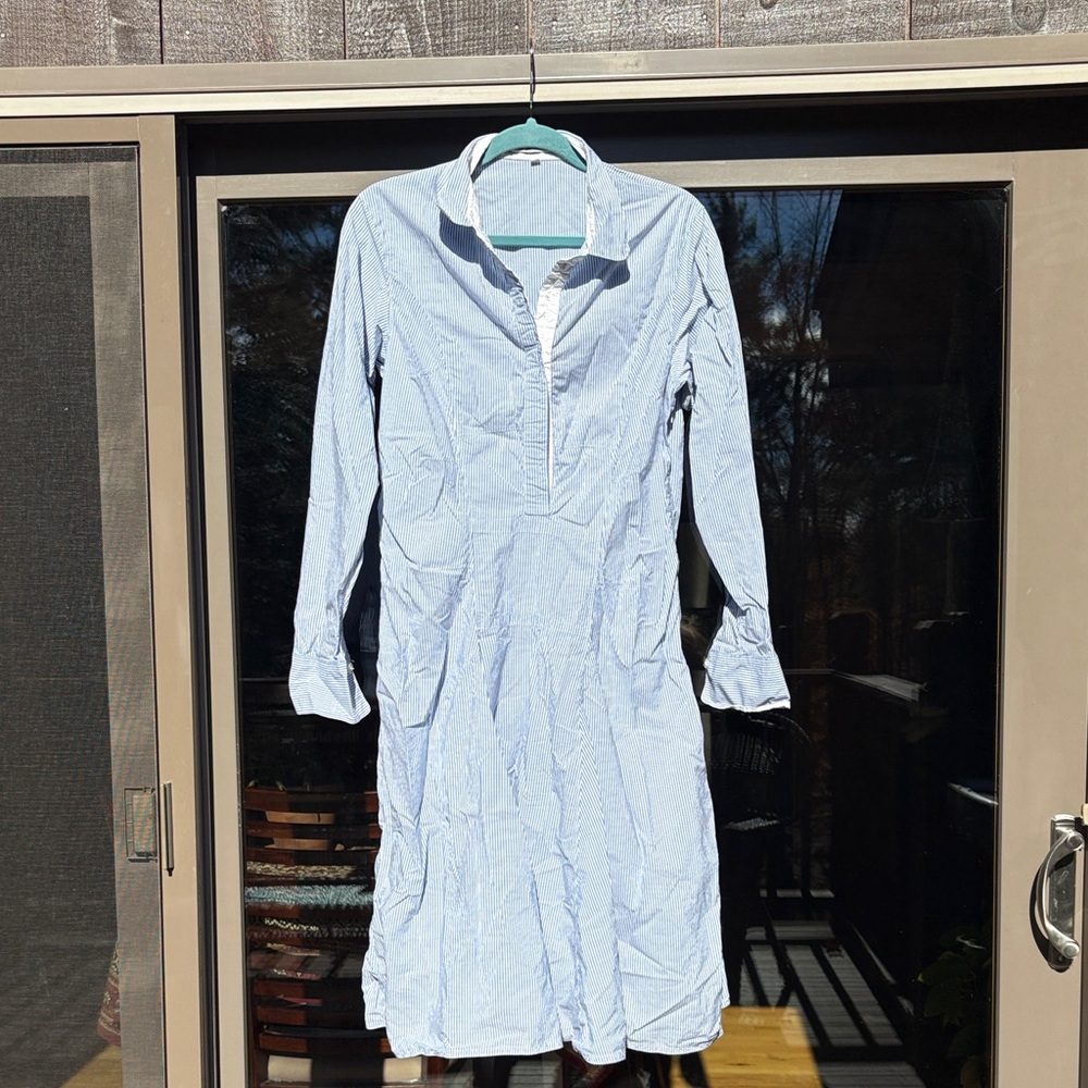 Jil Sander vintage blue and white striped shirt dress with snaps